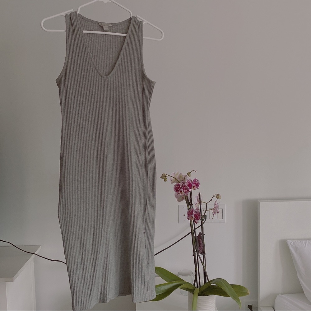 Belle Sky Gray Ribbed Bodycon Dress